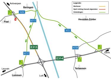 Werken E313 in de rijrichting Luik vanaf 22 juni - Beringen
