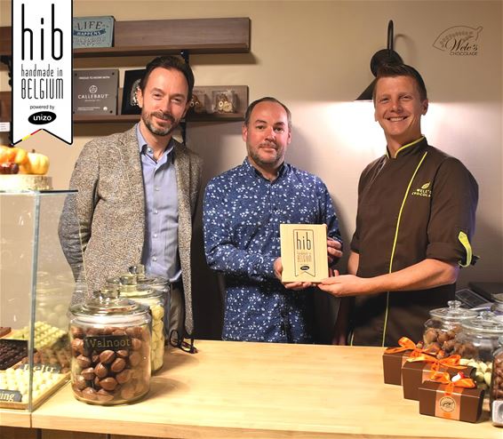 Handmade in Belgium label voor Wele's Chocolade - Pelt