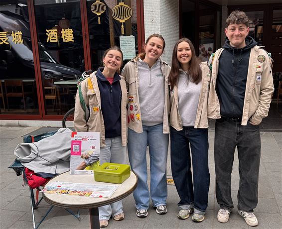 Scouts verkopen Rode Kruis-pleisters op de markt - Pelt
