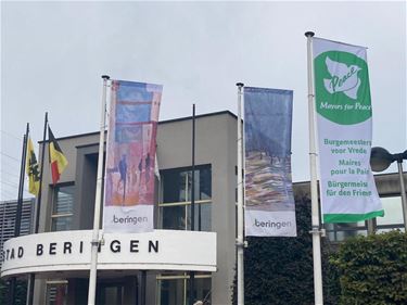 Vlag Mayors for Peace wappert in Beringen - Beringen